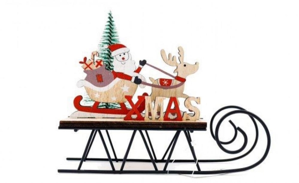 19.5x18cm Santa Sleigh Decoration Plywood Iron Festive Holiday Decor