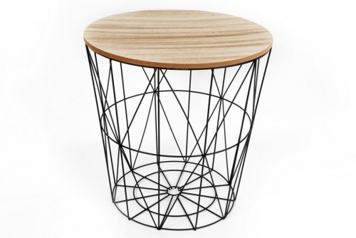 40X40Cm Decorative Round Metal Coffee Side Table Stool Wooden Top Home Office