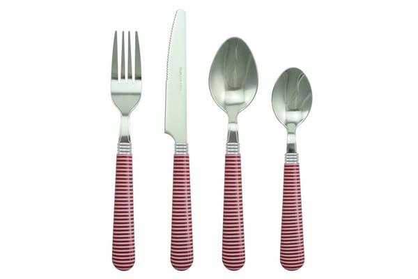 Stainless Steel Cutlery Set 16pc Red and White Stripes Fork Knife Spoon Teaspoon