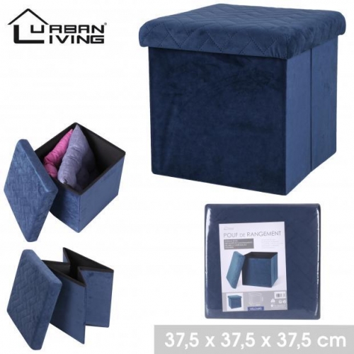 Foldable Storage Ottoman Velvet Blue
