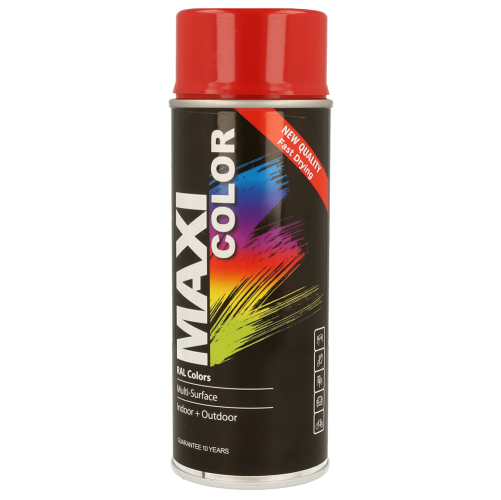 Maxicolor Gloss Flame Red RAL Spray Paint 400ml Fast Dry Indoor Outdoor Use