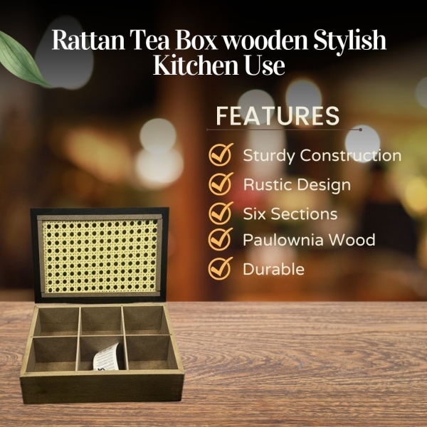 Rattan Tea Box wooden Stylish Kitchen Use