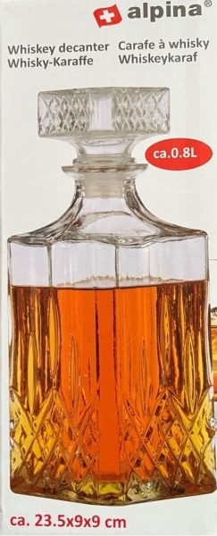Alpina Glass Whiskey Decanter Liqueur 0.8Litre Decorative Drinks Jar