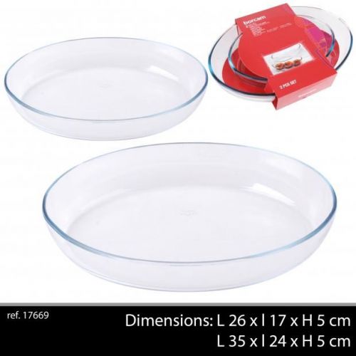 Borcam 2Pc Oval Glass Roasting Dishes 1 X 35x24 1 X 18x26Cm