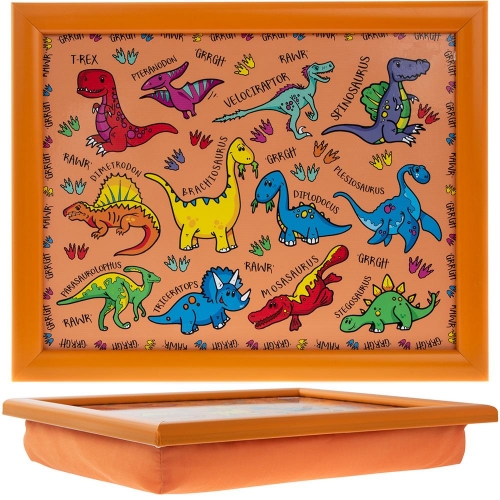 Childrens Orange Dinosaurs Design Lap Tray Bean Bag Cushion Base