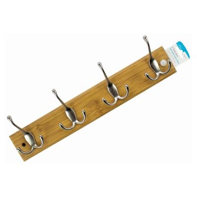 Bamboo Wall Mounted Coat Rack 4 Triple Hooks Hat Bag Organizer Durable Design