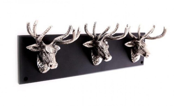 Triple Stag Head Hook On Wooden Base