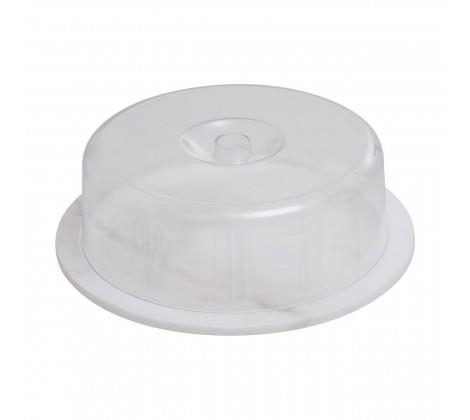 Round White Marble Cheese Board With Clear Plastic Domed Lid 30x9 CM