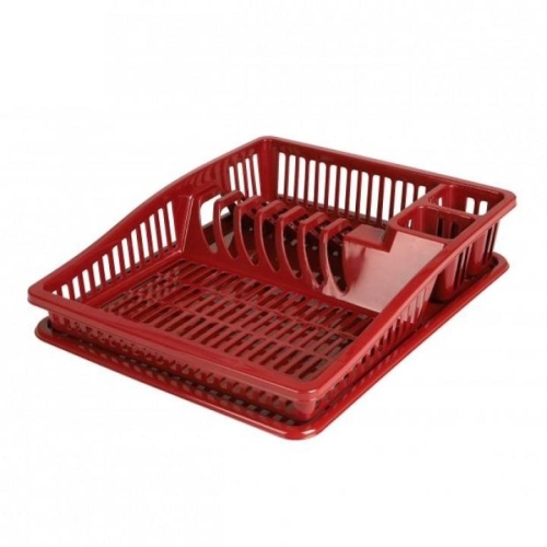 Stylish Dish Drying Rack with Plate Ruby Wine 38.5cm Plastic Kitchen Organizer