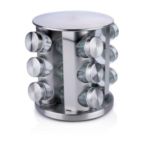 Spice Rack 12PC Revolving, Stainless Steel, Jars Included