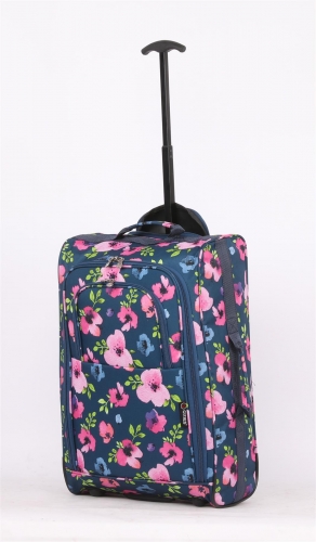 5Cities Lightweight Trolley 42L Blue with flowers