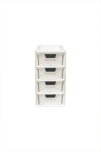 4 Drawer Small Rattan Tower Cream