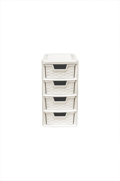 4 Drawer Small Rattan Tower Cream