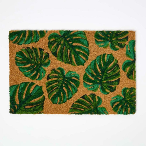 Coir Door Mat 60 x 40cm Tropical Leaves Durable Non Slip Indoor Outdoor Rug