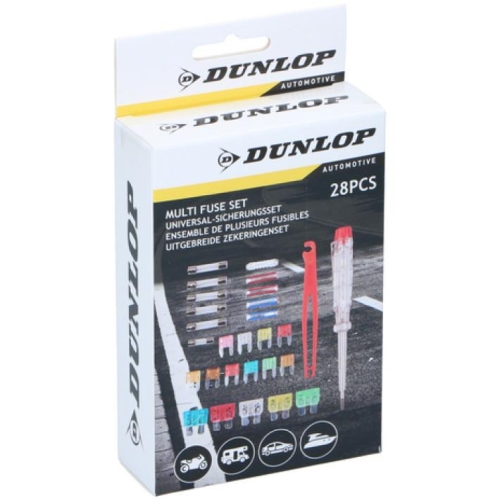 Dunlop 28 Piece Automotive Multi Fuse Set Color-Coded Fuses and Tools Durable