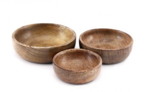 Set of 3 Mango Wood Round Bowls