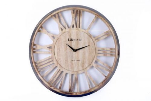 48x48x5.5cm Rustic Effect Silver Wooden Wall Hanging Clock Roman Numeral