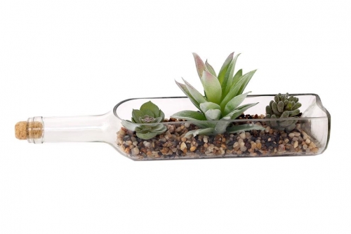 3 Assorted Faux Succulents in A Glass Bottle