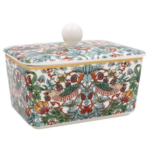 Strawberry Thief Butter Dish Ceramic Multi Colour with Lid Dishwasher Safe 14.5x10x10.5cm