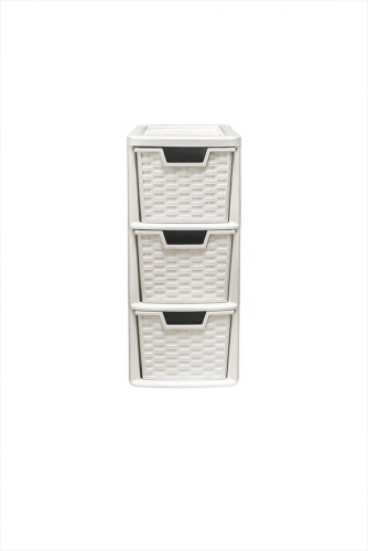 3 Drawer Medium Rattan Tower Cream