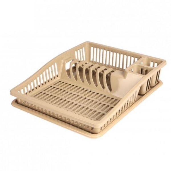 Stylish Dish Drying Rack with Plate in Dune 38.5cm Plastic Kitchen Organizer