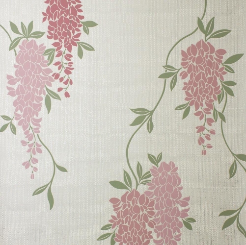 Wisteria Floral Pink Wallpaper 10m x 53cm Washable Peelable Easy Application