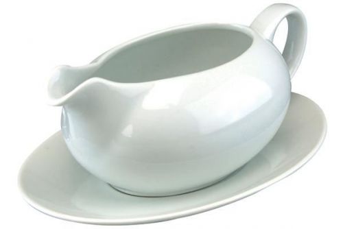 Saucer & Gravy Boat Styled Jug Ceramic White 450ml Ideal for Serving Gravy Sauces