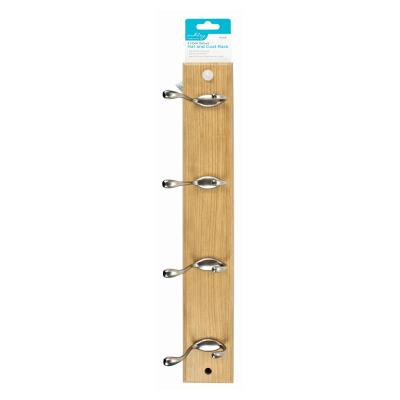 Deluxe Wooden Hat and Coat Rack 4 Hooks Varnished Hardwood Durable 45cm Wide