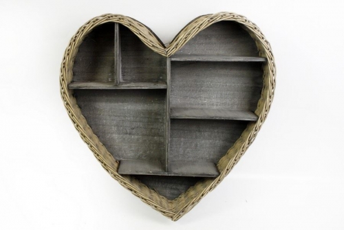 52X50 Wicker Wooden Heart Shape Wall Shelf Unit