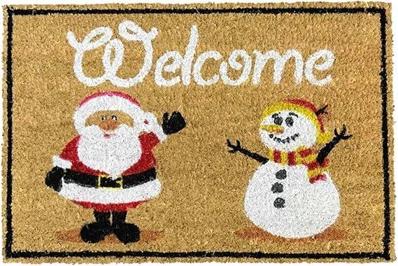 Coir Christmas Door Mat Welcome Santa Snowman 60x40cm Durable Natural Fibers